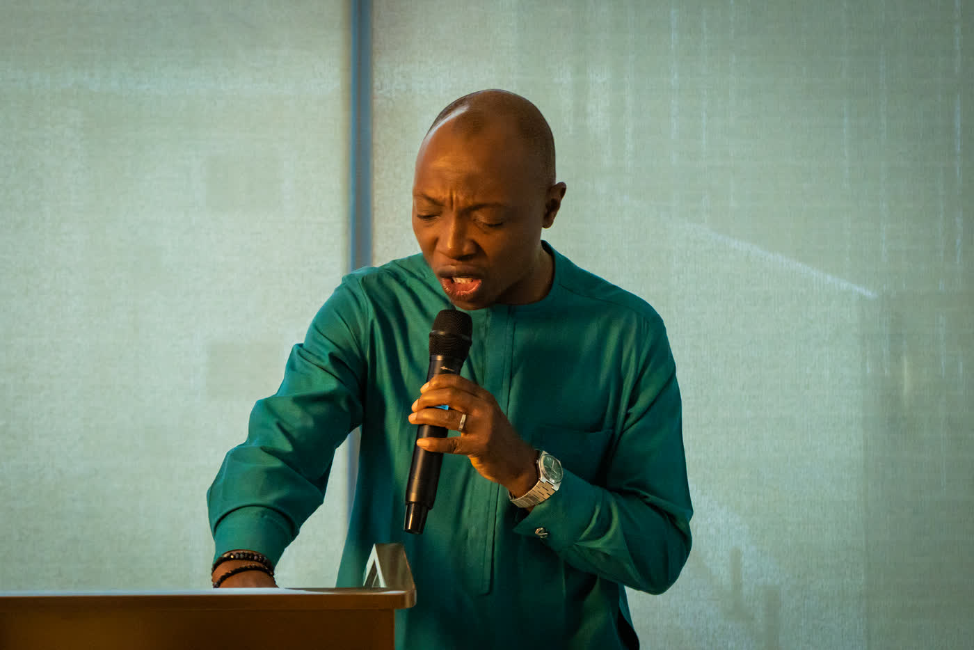 Speaking at a gathering