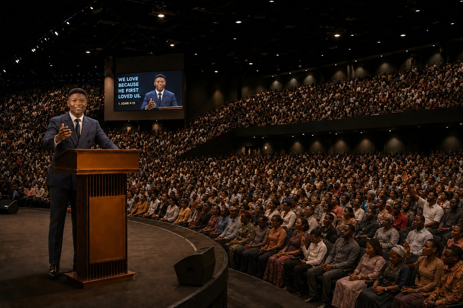 Pastor Joel Osoba teaching from the podium